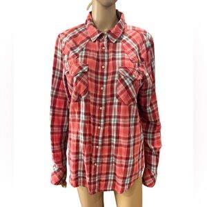LEVIs Western Rodeo Shirt Plaid Pearl Snaps Vintage Womens XL